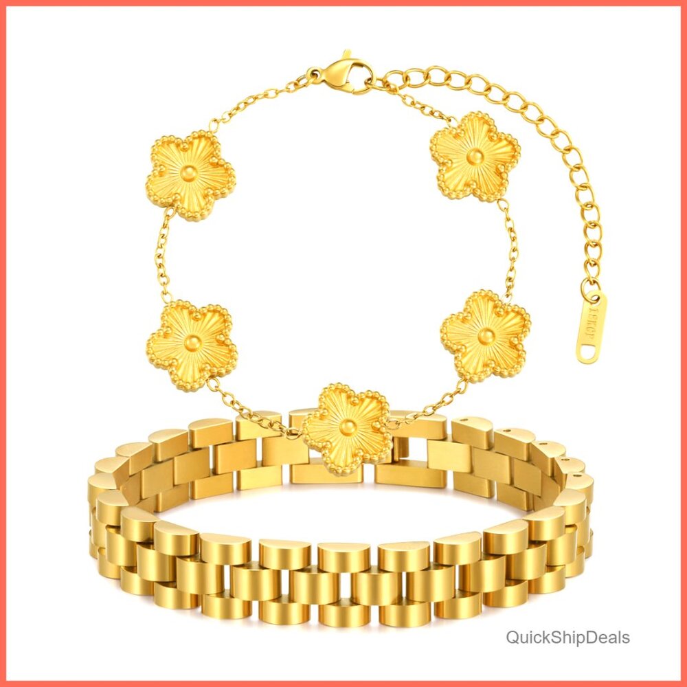 18k Gold Plated Stackable Four Leaf Clover Bangle… - image 1